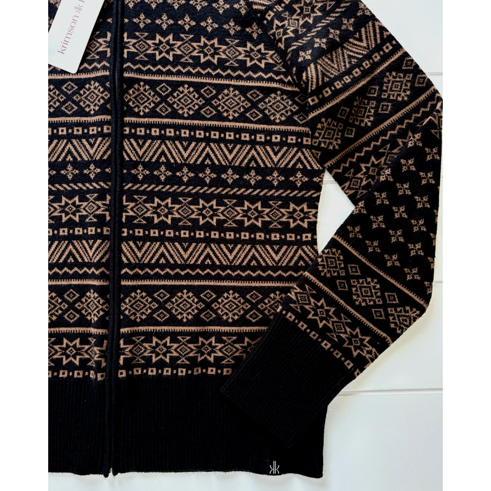 Krimson Klover Nordic Fair Isle Full Zip Yorkshire Sweater Jacket Black Brown M - Picture 8 of 12